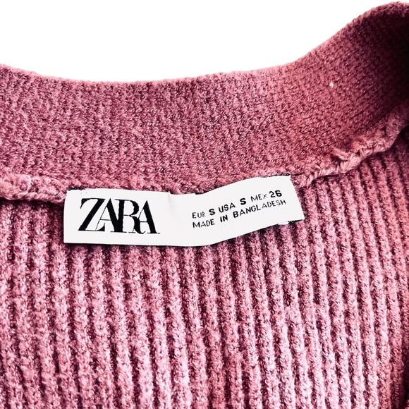 Zara mauve cropped rib knit cardigan size Small - Picture 8 of 10